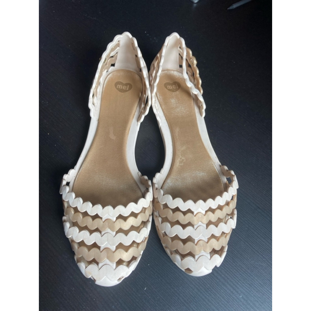 Women's Melissa Flats, Size 10 White & Gold